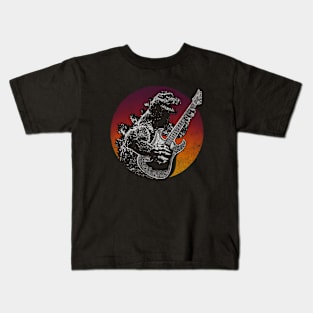 Godzilla Guitar Sunset Background Kids T-Shirt